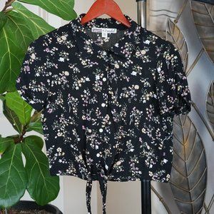 Gypsies & Moondust Black Buttoned Floral Blouse